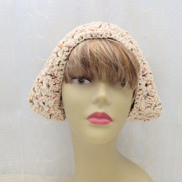 Beige Boho Style Crocheted Bandana, Cottage Core Hair Accessories, Festival Wear - Picture 7 of 8